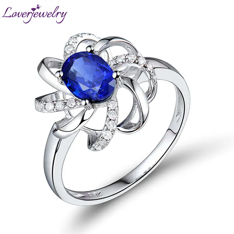 Женское кольцо с сапфиром LOVERJEWELRY обручальное из белого золота 18 К овальным 5 х7 мм