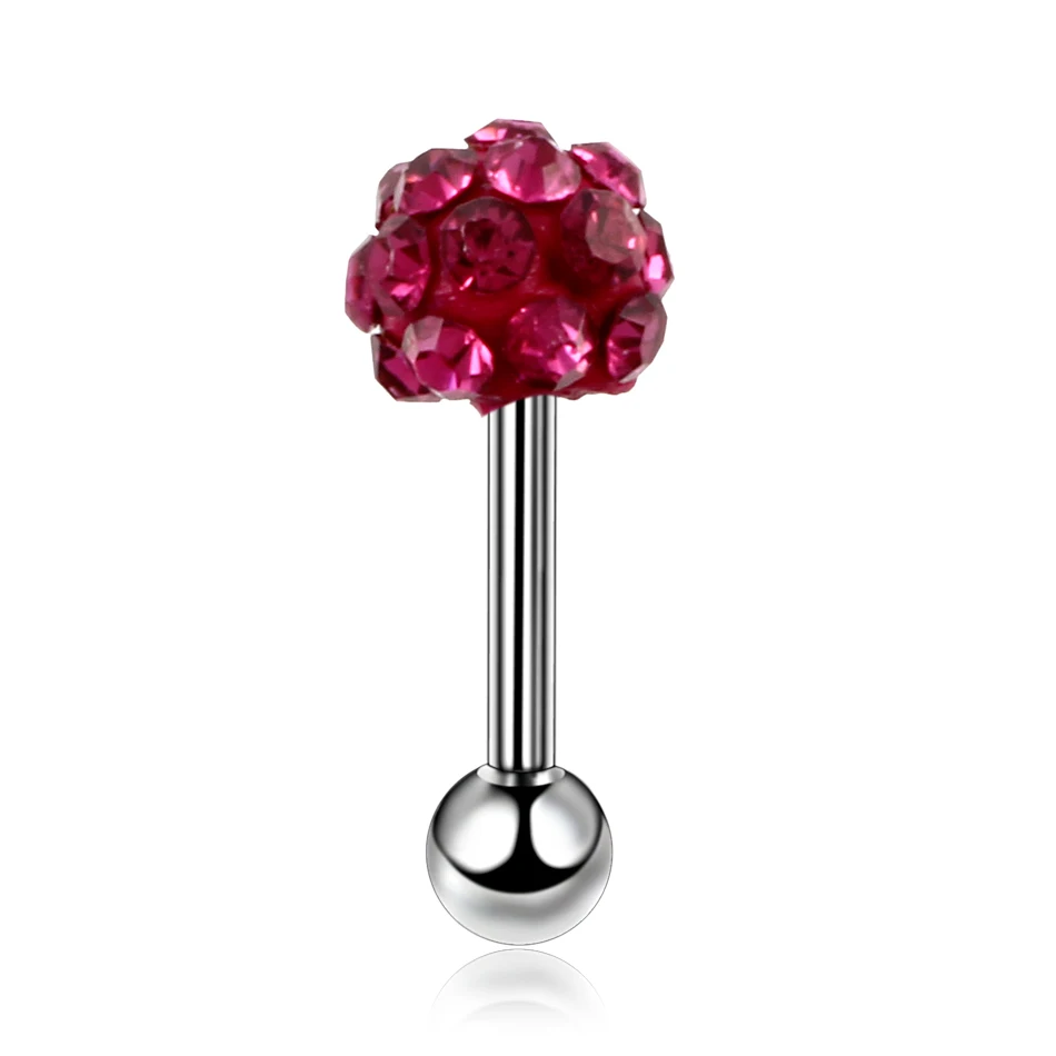 Fuchsia Новое поступление хирургические стальные серьги для пирсинга уха хрустальный шар уха хряща трагус серьги-спирали гвоздики очаровательные ювелирные изделия для женщин - Окраска металла: Fuchsia