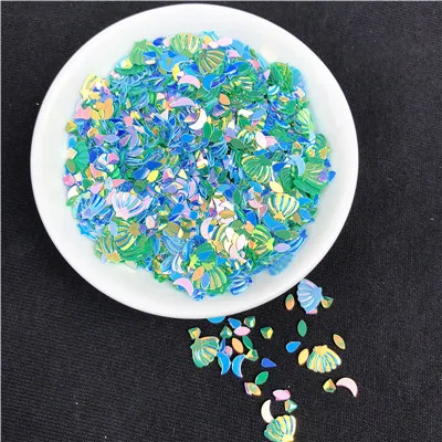Mix Blue Green 10 г/упак. смесь блестящих блесток Звезда Сердце в форме раковины ПВХ свободные блестки пайетки дизайн ногтей кристалл почвы ремесло, свадебные конфетти - Цвет: Mix Blue Green