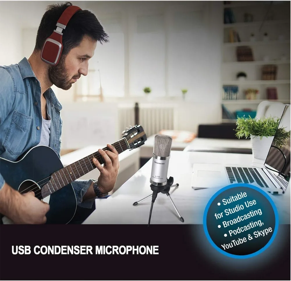 Alvoxcon USB конденсаторный микрофон для компьютера ПК ноутбука (Mac/windows) кардиоидный