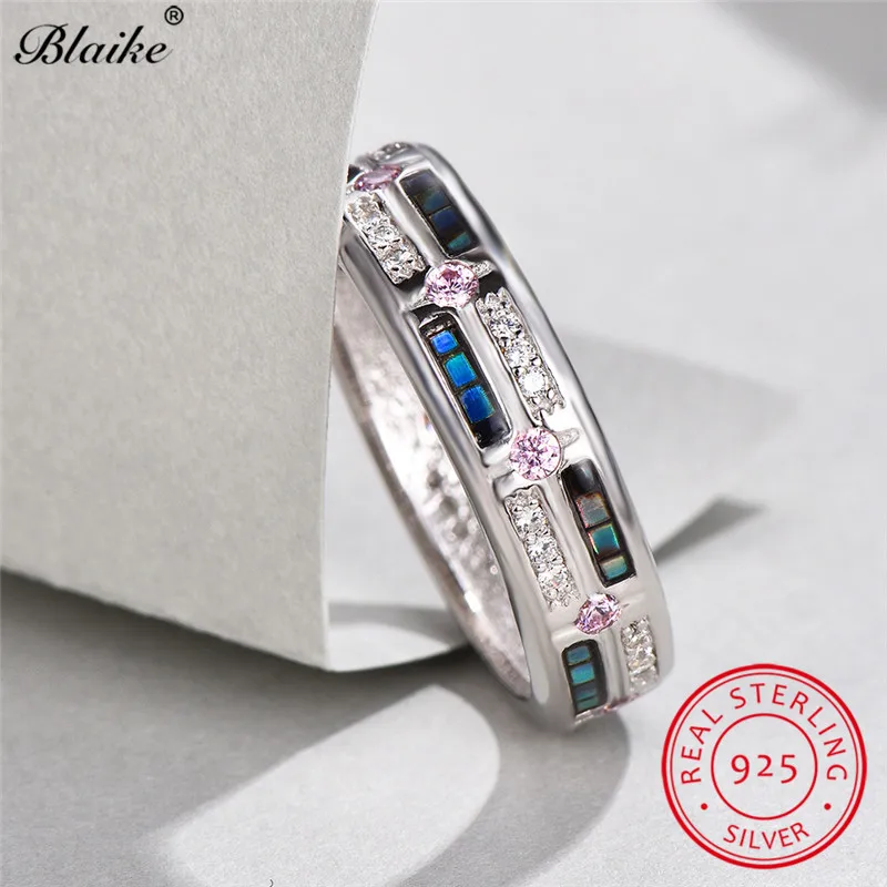 Blaike, настоящее Серебро s925 пробы, кольца для женщин и мужчин, Радужный циркон, камень, Boho Promise, обручальное кольцо, хорошее ювелирное изделие