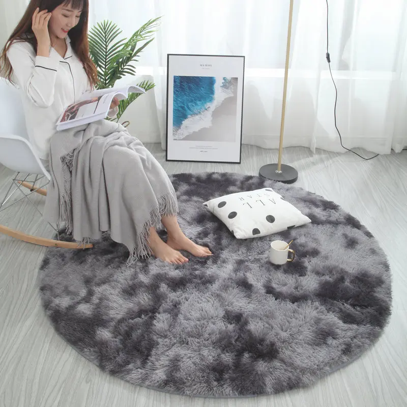 Nordic ins round variegated tie-dye gradient carpet living room coffee table mat long hair washable bedroom rug New Arrivals | Дом и сад