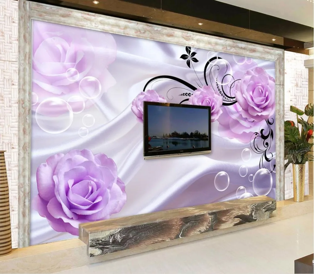 3d-фон для телевизора с фиолетовыми розами на заказ настенные 3D обои 3d цветочные