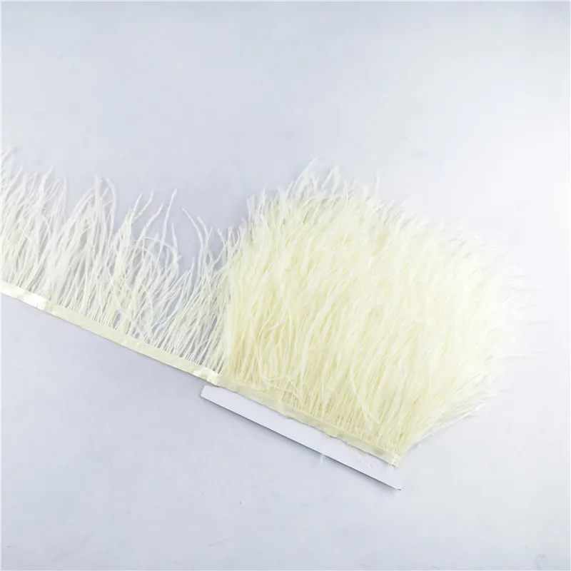 Cream Color 1 ярдов обрезки из натуральных перьев страуса 8-10 см Перья ленты для рукоделия карнавальный костюм/юбка/платье украшения Шлейфы - Цвет: Cream Color