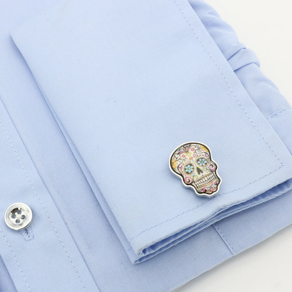 Запонки iGame Day Of The Dead разноцветные из латуни с изображением черепа|cuff links|designer cuff