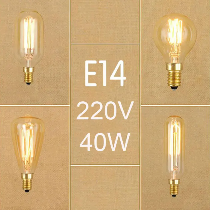 220V 230V 240V винтажные 40W E14 лампы Эдисона ретро лампы накаливания G45 T25 ST48 T45 E14 лампы накаливания