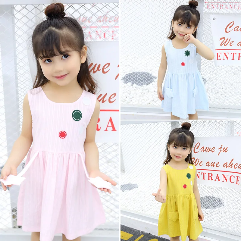 2018 Повседневное одноцветное платье без рукавов для девочек летние сапоги до