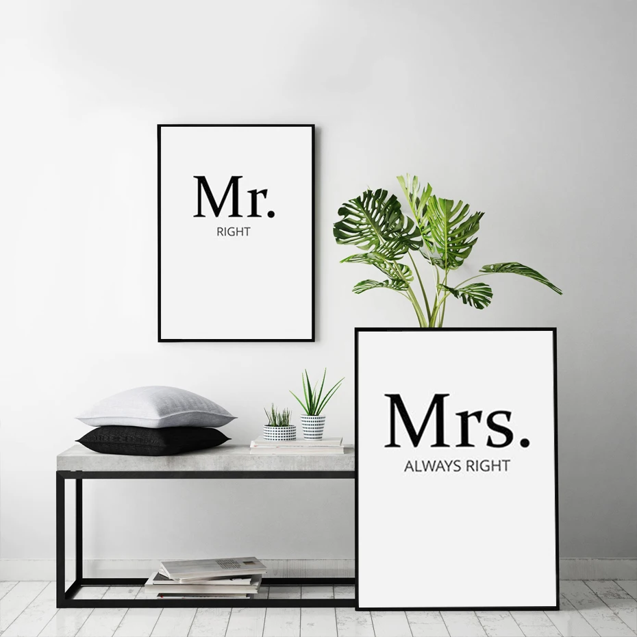 SURELIFE Mr right Mrs always пары искусство стены принты картины на холсте цитаты черные