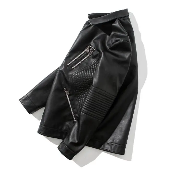 HOT Men's Fashion zipper leather jacket locomotive large lapel Coat 2018 Autumn new tide men motorcycle clothes | Мужская одежда