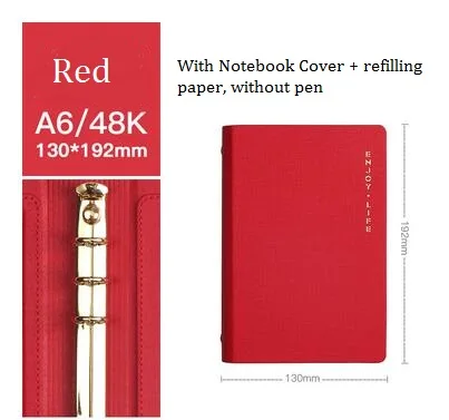 red without Pen A6 Блокнот с отрывными листами, Kawaii Sprial, сменная бумага, персональные журналы путешественника, планировщик, подарок на день рождения девочки - Цвет: red without Pen