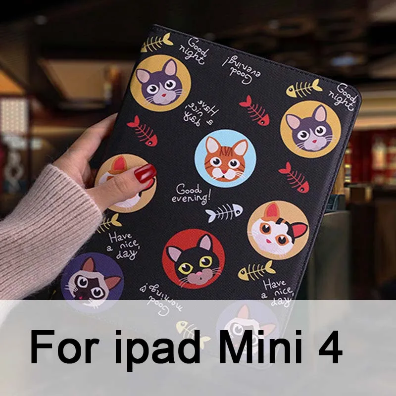 Mini 4 Защитный чехол для планшета для Ipad Mini 1 2 3 откидной смарт-чехол-подставка из искусственной кожи с милым рисунком кота для iPad mini 4 - Цвет: Mini 4