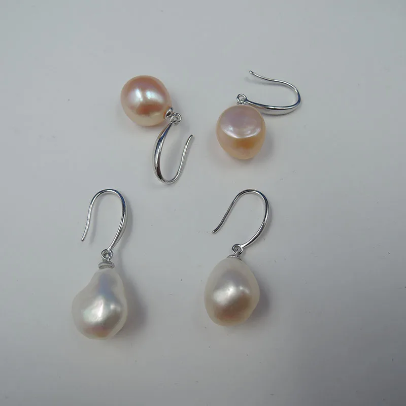 Серьги с натуральным пресноводным жемчугом серьги из серебра 100% пробы 925 большим