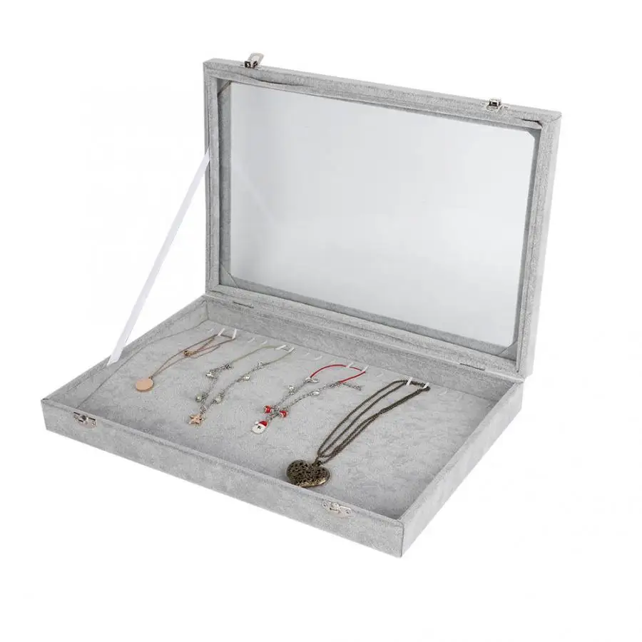 High Quality Jewelry Storage Box Necklace Earrings Bracelet Display Tray Holder Organizer with Transparent glass cover Gift i