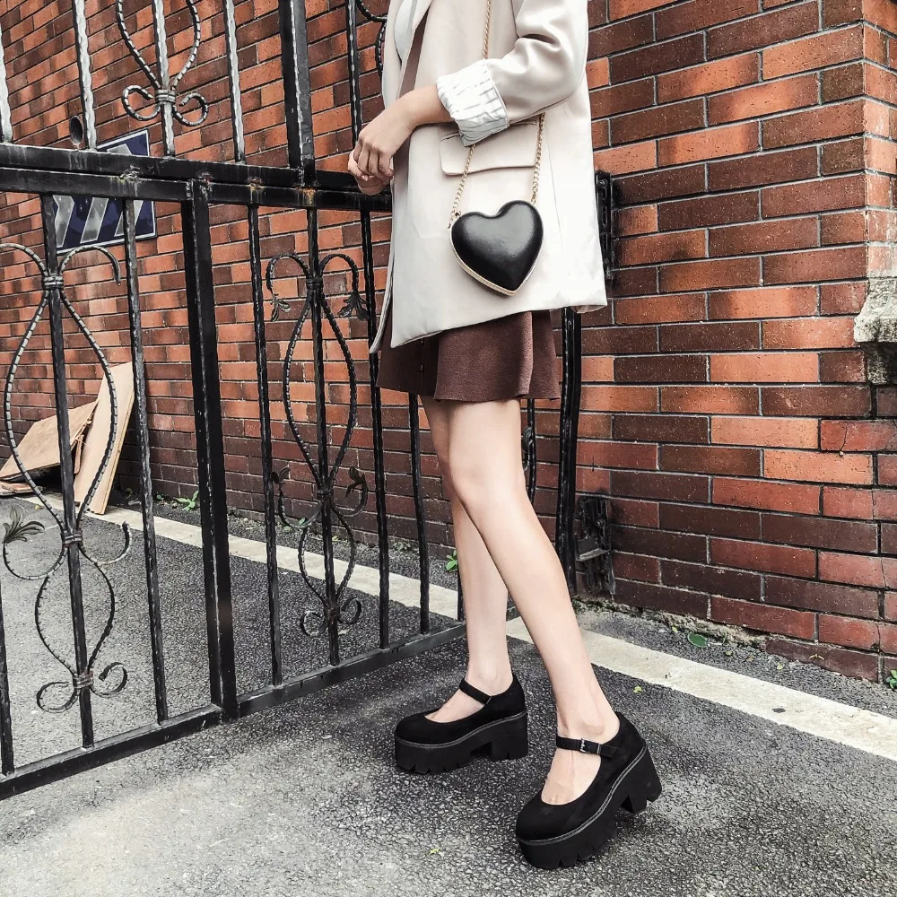 AIYKAZYSDL Women Pumps Platform Wedge Shoes Block Chunky Thick High Heels Preppy Style Cosplay Shoes Mary Jane Faux Suede Shoes