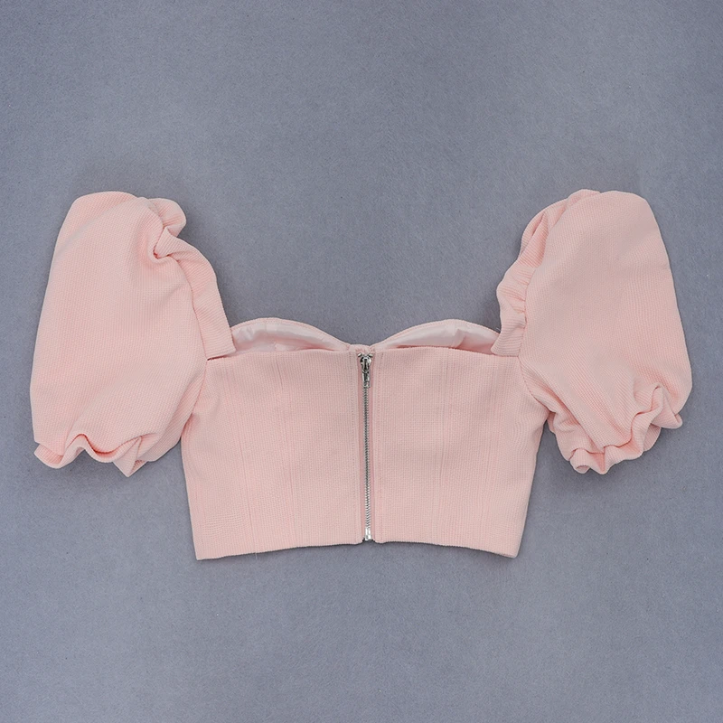 New Style Women Crop Top Pink Puff Sleeve Summer Top Sexy Plus Size Design Casual Outfit Clothing Party Short Tops Wholesal