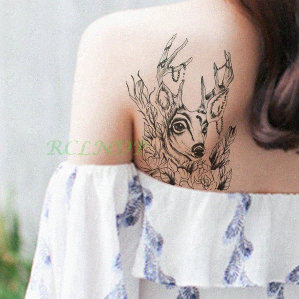 

Waterproof Temporary Tattoo Sticker large size head of deer elk moose tatto stickers flash tatoo fake tattoos for girl women