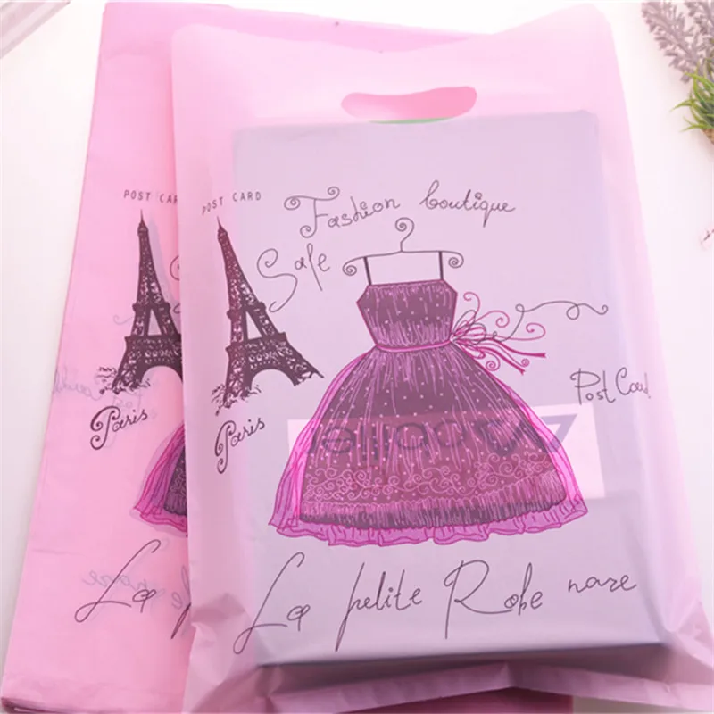 New Design Wholesale 100pcs/lot 25*35cm Luxury Pink Fashion Loutique Plastic Shopping Bags For Clohting Large Wedding Packaging | Дом и сад