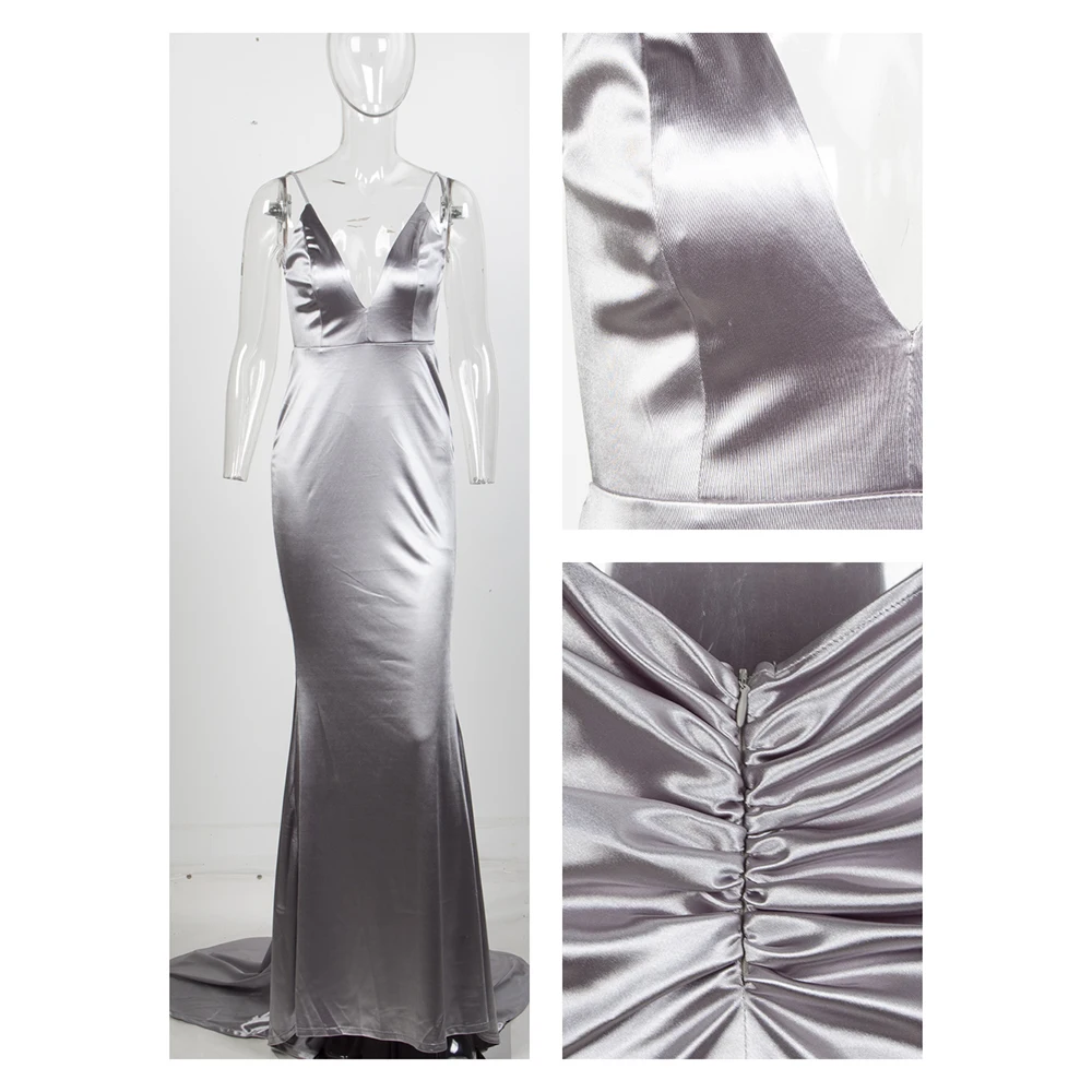 Длинное платье LOVE & LEMONADE синее облегающее с глубоким вырезом и открытой спинкой