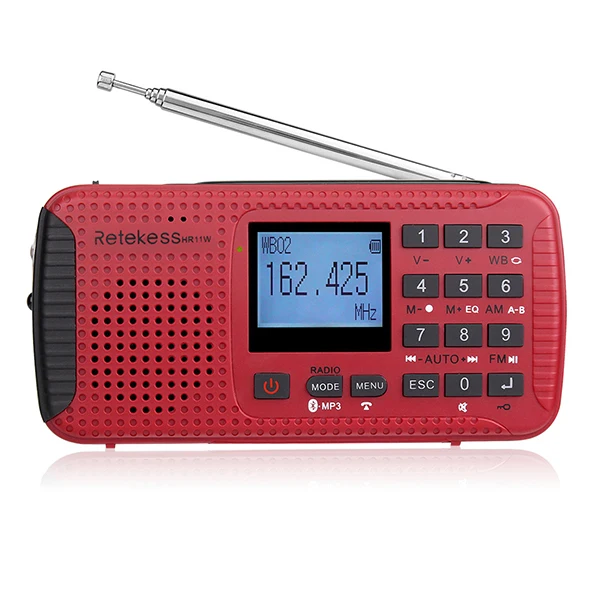 RETEKESS HR11W NOAA погодное радио FM AM аварийный SOS ручной Солнечный приемник с Bluetooth MP3 плеер цифровой рекордер