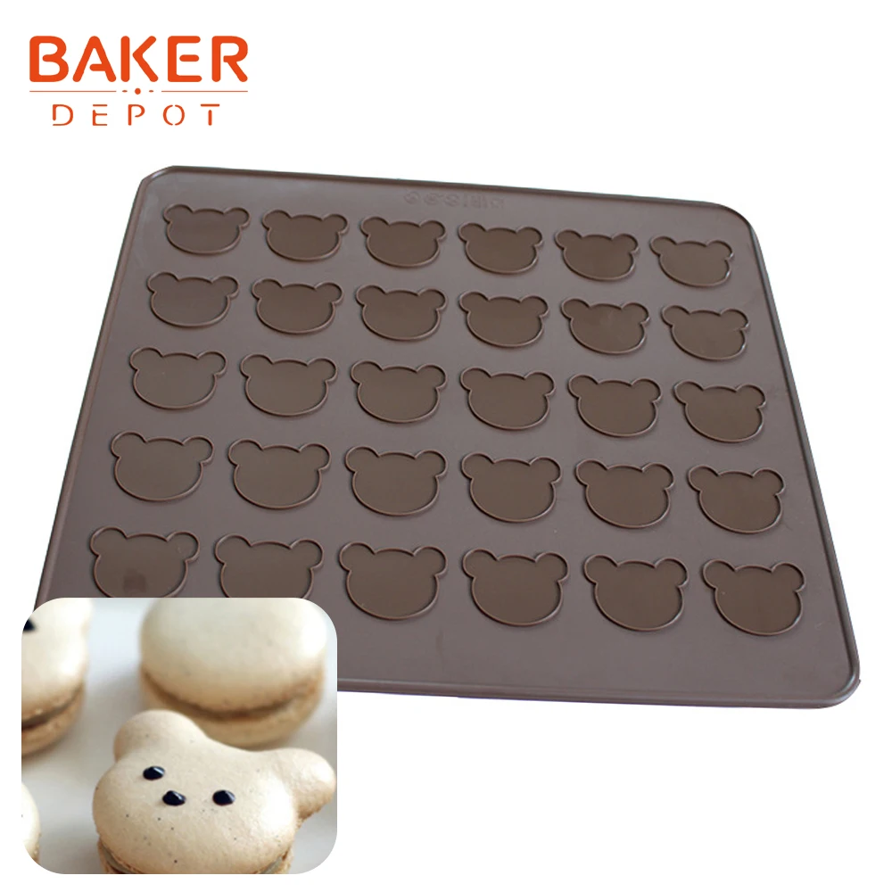 BAKER DEPOT macarons mat silicone cake baking pad bear shape pastry biscuit bakeware mats cake oven pads novelty macaron 29*26cm