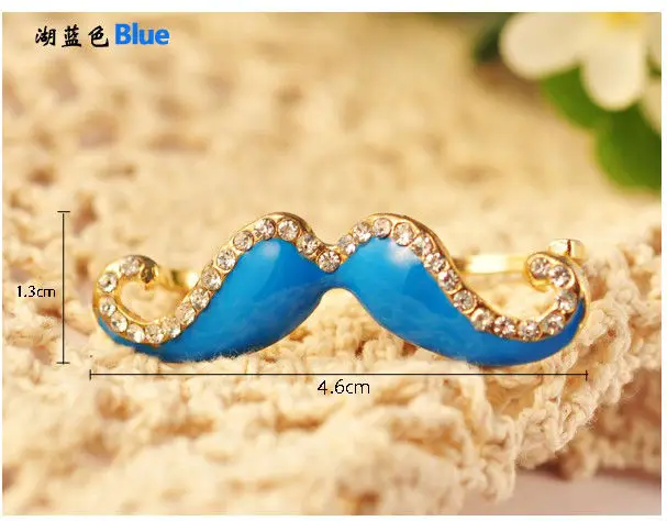 MOQ $15 (mix order) Free Shipping fashion jewelry imitation diamond moustache double ring beard (6 colors) BFSR-0009 | Украшения и