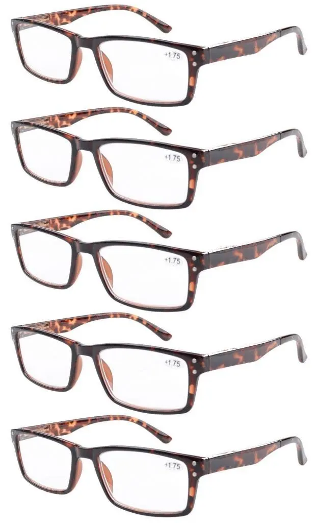 5 pcs DEMI R057 Eyekepper 5 штук в партии; пружинным шарниром ретро очки для чтения включают в себя солнечные очки+ 1/1. 25/1. 5/1. 75/2/2,25/2,5/2,75/3/3,5/4 - Цвет оправы: 5 pcs DEMI