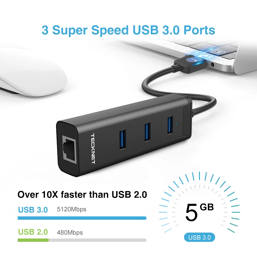 TeckNet 3 порта USB3.0 концентратор 10/100/1000 гигабитный Ethernet LAN проводной сетевой адаптер