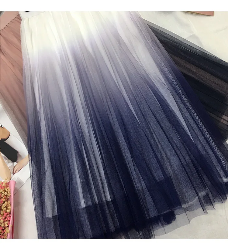 Корейская женская фатиновая юбка осень 2018 градиентная элегантная высокая талия