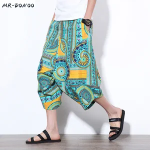 Мужские льняные шорты MRDONOO, свободные шаровары длиной до колен в китайском стиле, повседневные шорты-бермуды, на лето, 2018