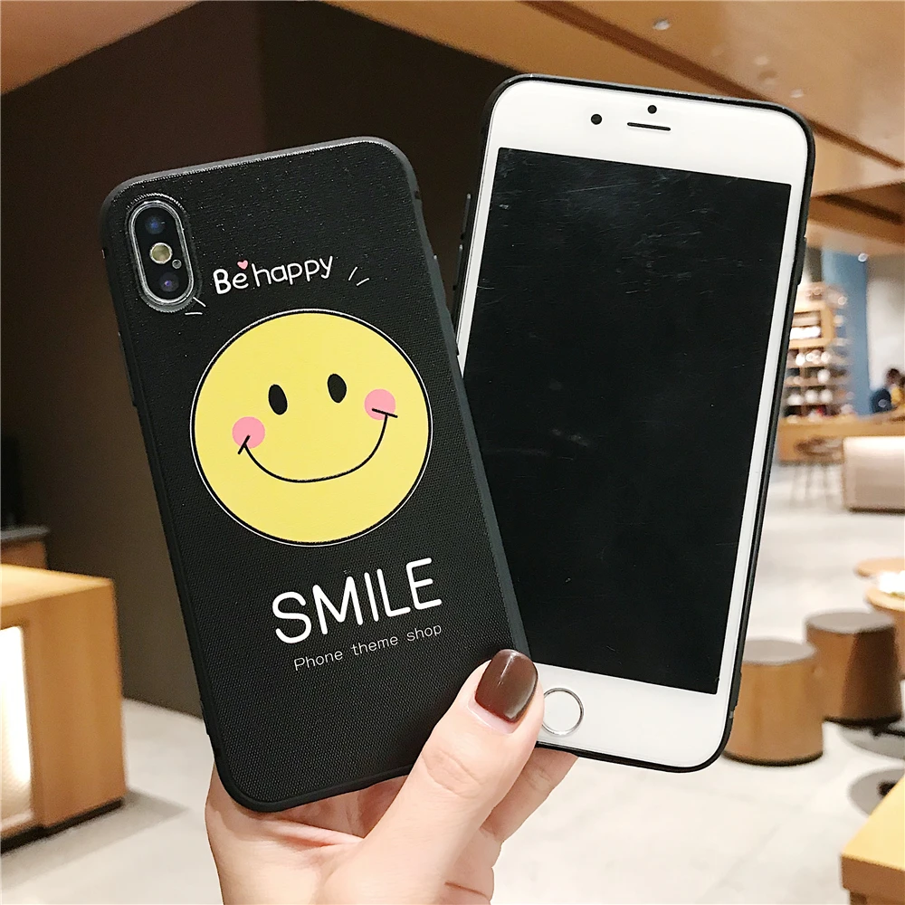 For iPhone 7 Case Cartoon Smile Couple Phone 8 Plus 6 6S X XS MAX XR Smiley face Soft TPU Silicon Cover |