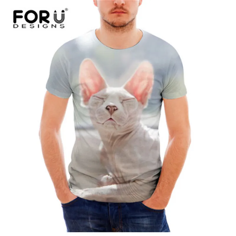 FORUDESIGNS/забавные летние для мужчин футболка 3D Кот Сфинкс печати короткий рукав Футболка для женщин Slim Fit Одежда животных - Цвет: H9275CF