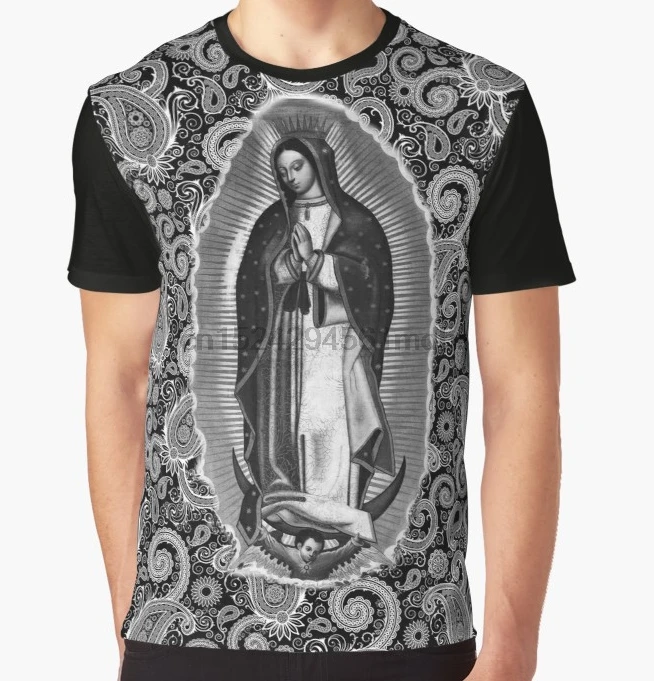 Мужская футболка с принтом La Virgen De Guadalupe коротким рукавом и круглым вырезом
