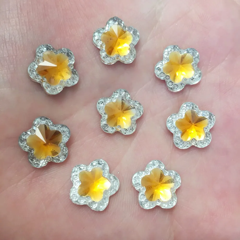 80pcs shiny Resin Double-Color 12mm Flower flatback rhinestone Ornaments DIY Wedding appliques craft SW31*2 | Дом и сад