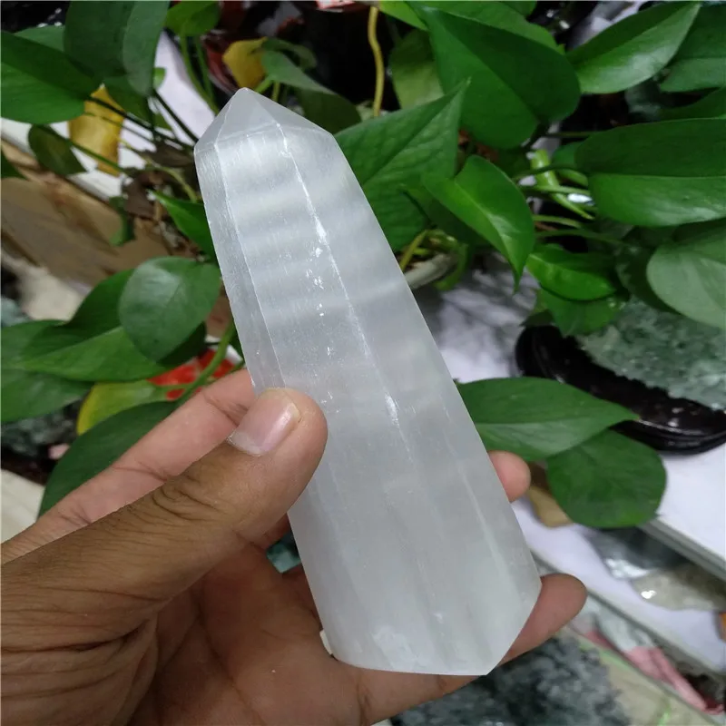 

Single pointed transparent gypsum crystal rod