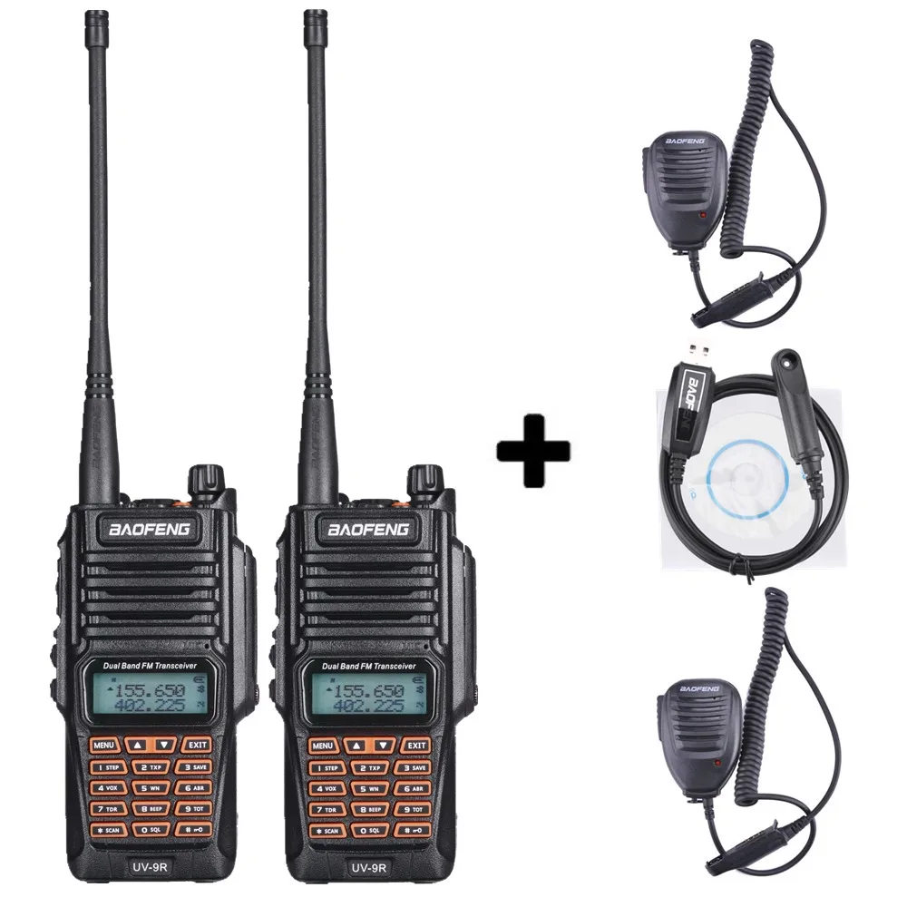 add 2mic 1cable Оригинальные Портативный IP67 радио Baofeng UV-9R автомобиля портативной рации 2 шт. радиолюбительских УКВ UV9R Woki токи для охоты Водонепроницаемая рация - Цвет: add 2mic 1cable