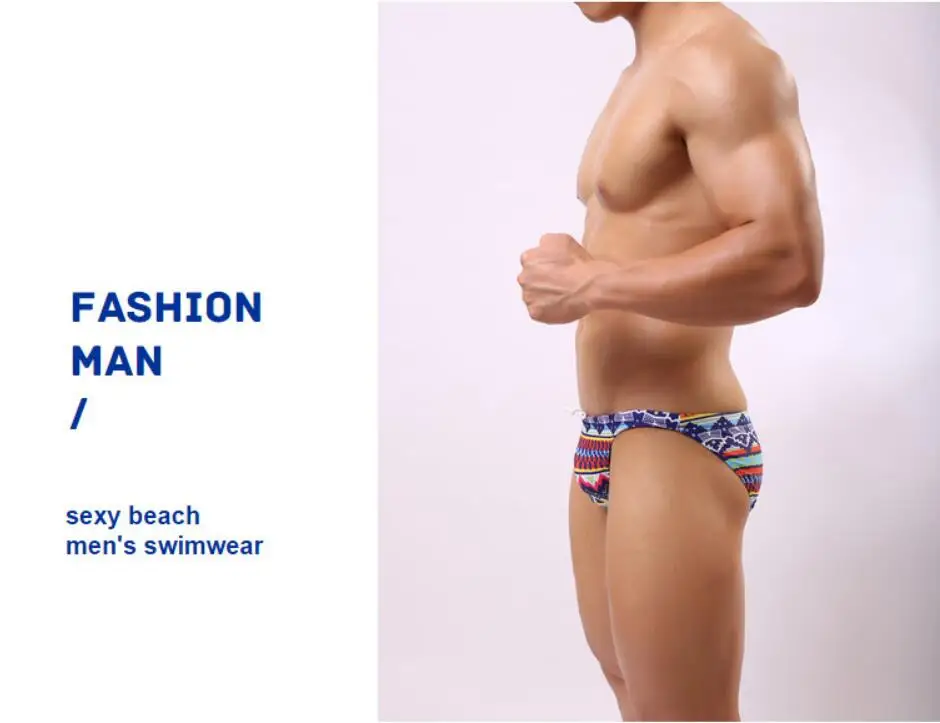New printed low waist swimsuit men swimwear sexy swimsuit beach shorts pouch bikini swim briefs bathing suit maillot de bain 120
