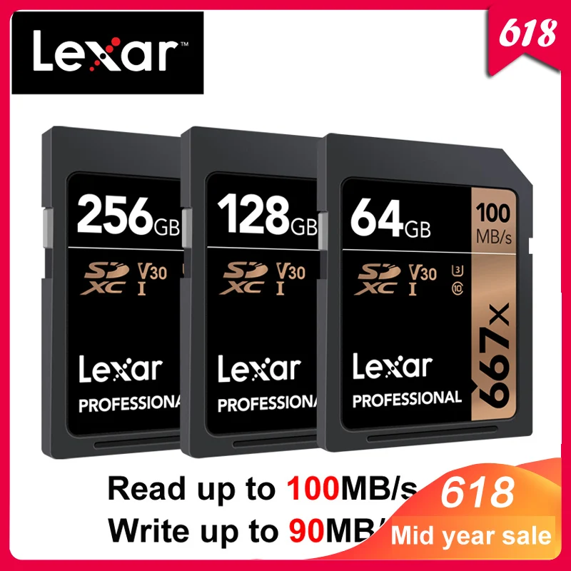 Оригинальный Lexar 667x до 100 МБ/с. флэш-карта памяти SD 64 Гб 128 V30 UHS-I U3 высокоскоростная