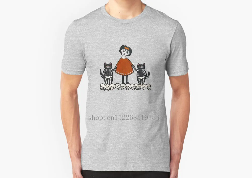 Новый Frida и ее Skellie кошки Для мужчин хлопковая футболка с короткими рукавами