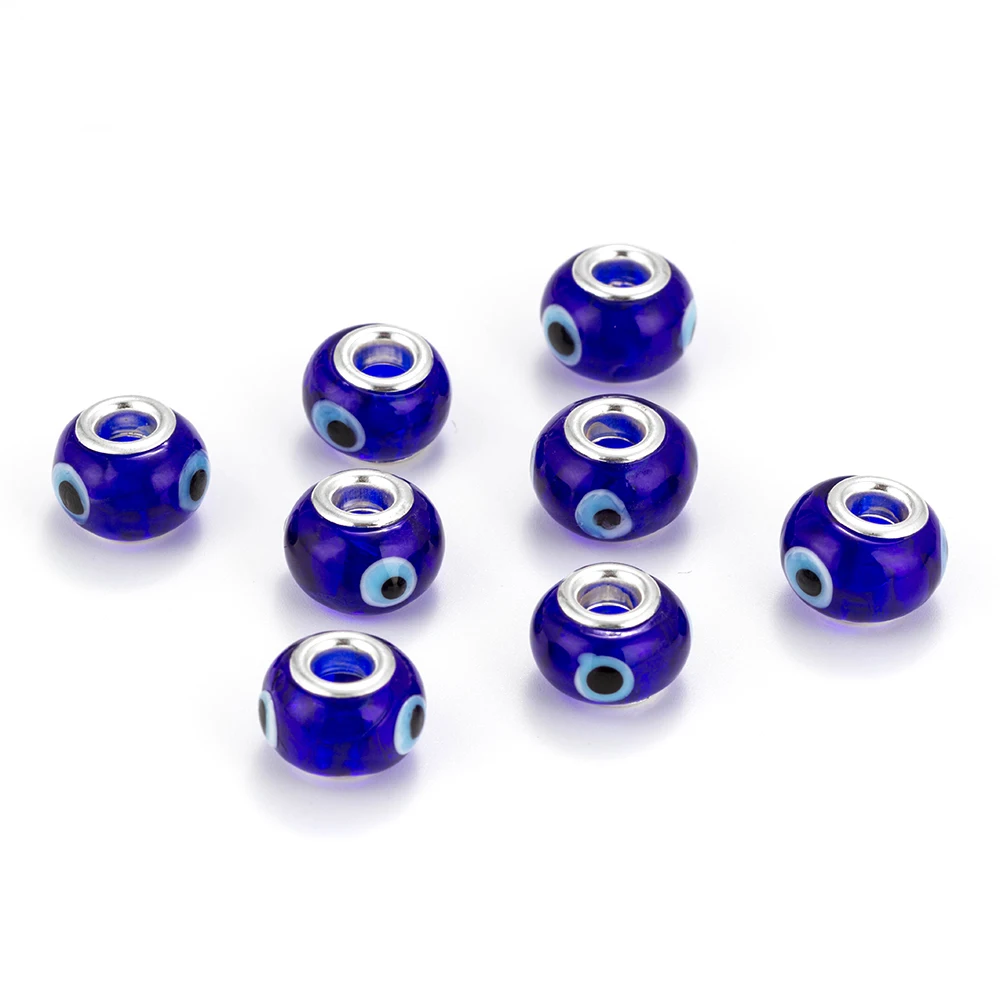 MEIBEADS, 10 шт./лот, голубые стеклянные бусины, круглые, золотые, со сглаза, лэмпворк, чешские бусинки с большими отверстиями, очаровательные, подходят для бусин, амулеты, браслеты