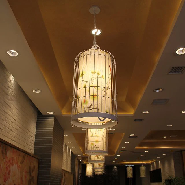 Wrought iron birdcage lamp creative new Chinese antique chandelier hotel restaurant works hand-painted lantern b |