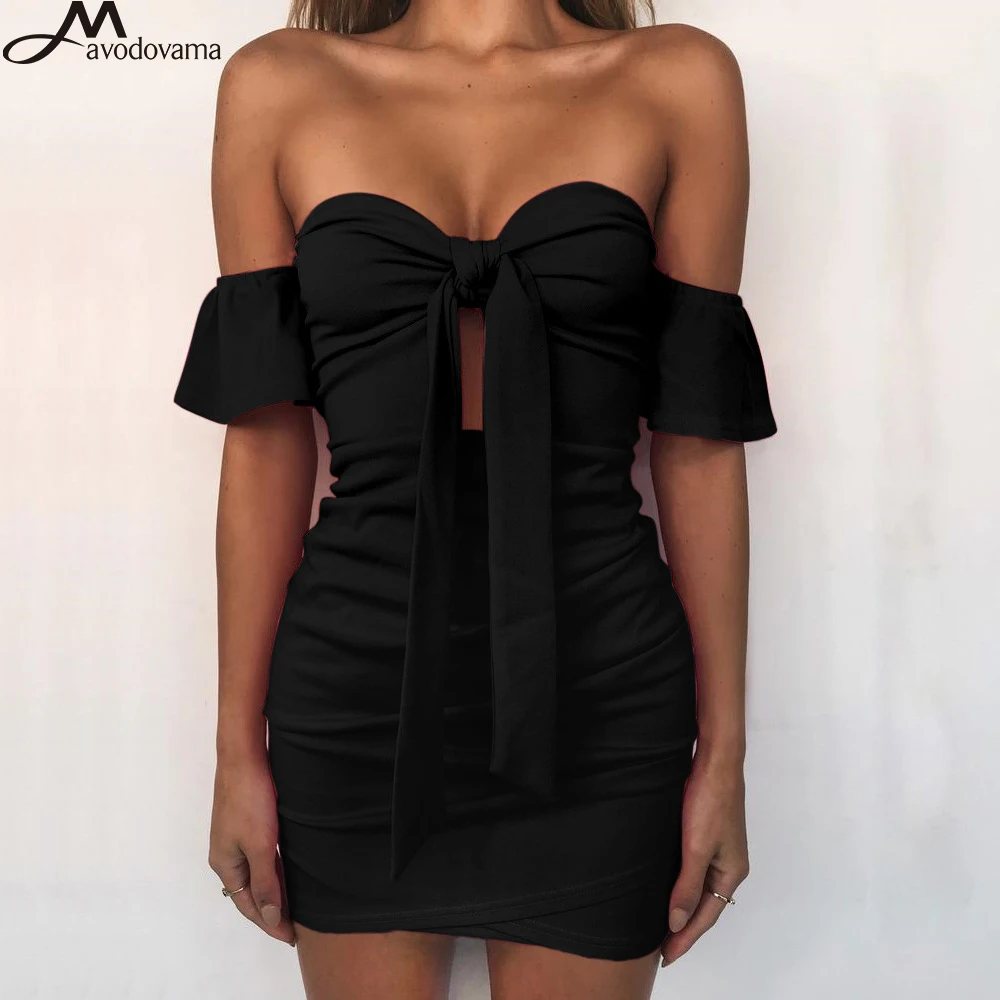 Avodovama M 2018 пикантные с открытыми плечами Для женщин Slim tie up Bodycon Платья для