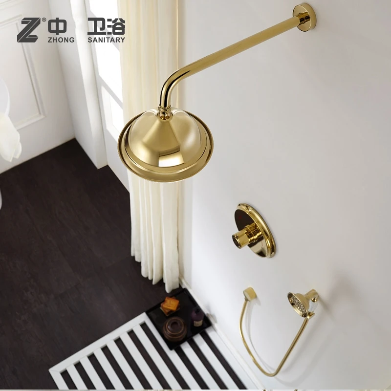 Роскошный Золотой Твердый латунный настенный смеситель для душа ванной комнаты