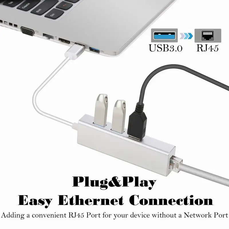

3 Ports USB 3.0 Gigabit Ethernet Lan RJ45 Network Adapter Hub to 1000Mbps Mac PC Gigabit USB3.0 Ethernet Adapter