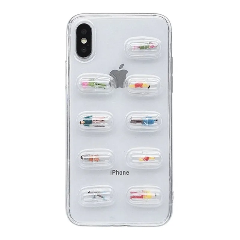 Новые Симпатичные капсула Малый Pill Ins чехол для iPhone 7/8/7 Plus/8Plus7P прозрачный мягкий