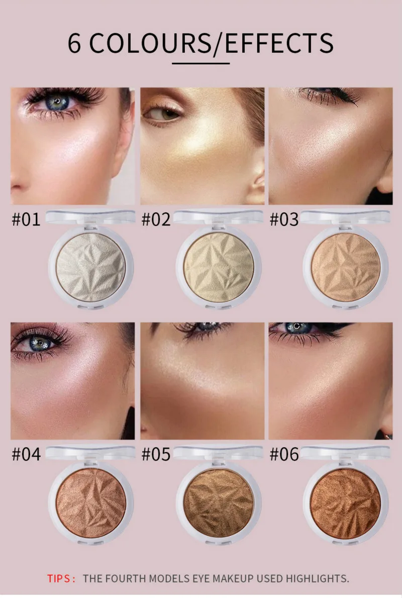 HANDAIYAN 6 Colors 3D Shimmer Highlighter Face Powder Palette Face Base Shine Makeup Natural Professional Powder Shimmer Makeup