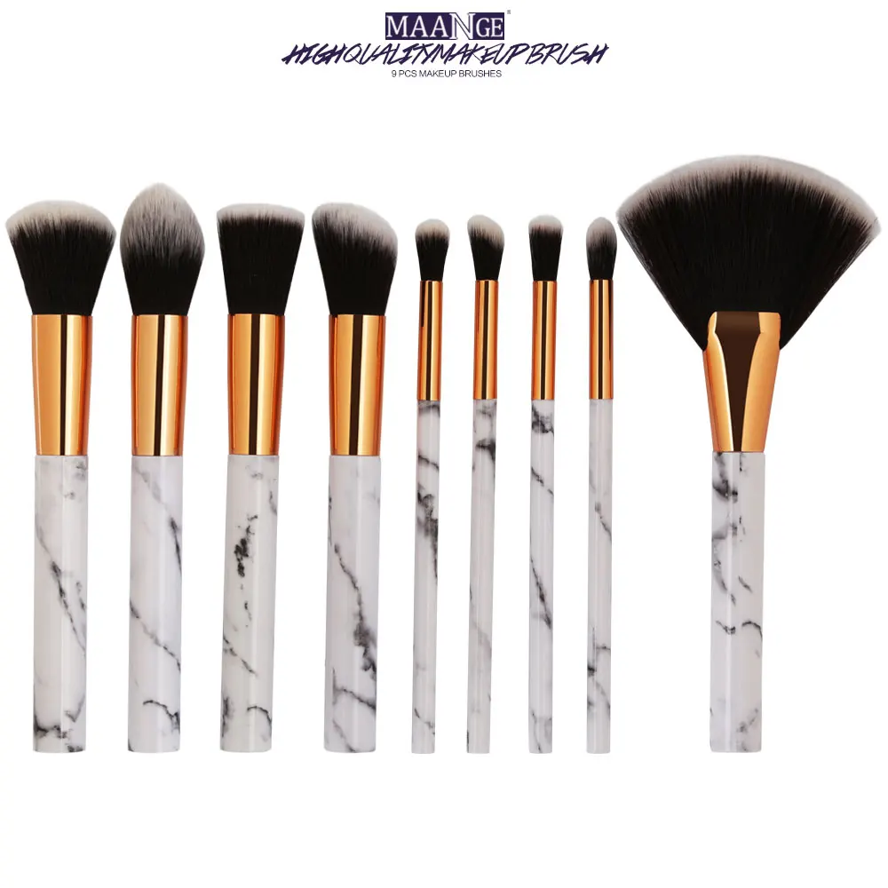 9pcs 5/9/10 шт./компл. Pro мрамор макияж кисточка для тональной крем-пудры тени для век Карандаш для губ Мрамор Make Up Набор детских инструментов с щеточным держателем/Сумка - Handle Color: 9pcs