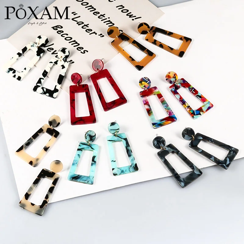 Женские акриловые серьги подвески POXAM длинные геометрические из разноцветного