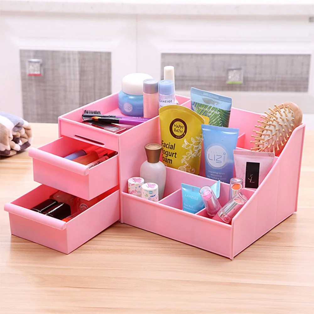 Multifunctional Plastic 7 Slots 2 Storage Drawers Makeup Cosmetics Jewelry Storage Box Case Desk Table Oragnizer Display Rack