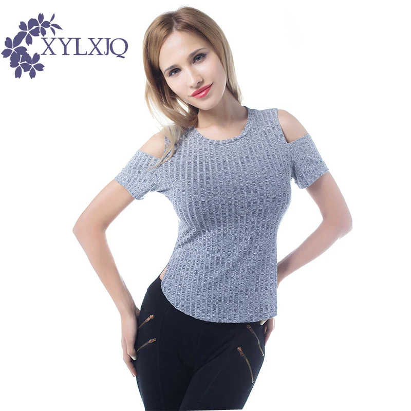 Новое поступление Лето 2017 г. Футболки Для женщин Мода с плеча короткий рукав