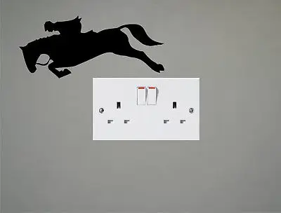 Man Riding Horse Jumping Vinyl Switch Sticker Funny Cartoon Animal Wall Stickers for Bedroom Living Room Home Decor | Дом и сад